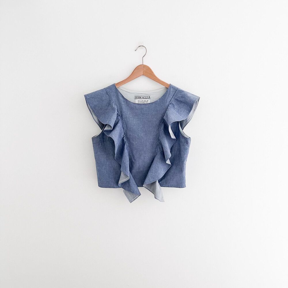 Viva Aviva Magnolia Crop Top | Cotton Chambray & Silk | Made In NYC | Size XL